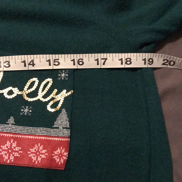 NWT-Tru Self Green Holiday Sweater with Jolly Pocket and Tie Front-M - Picture 12 of 16